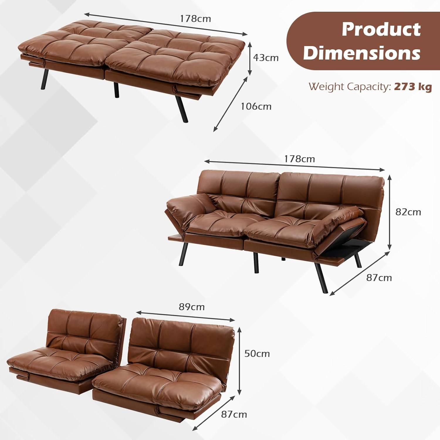 Futon Sofa Bed - Black