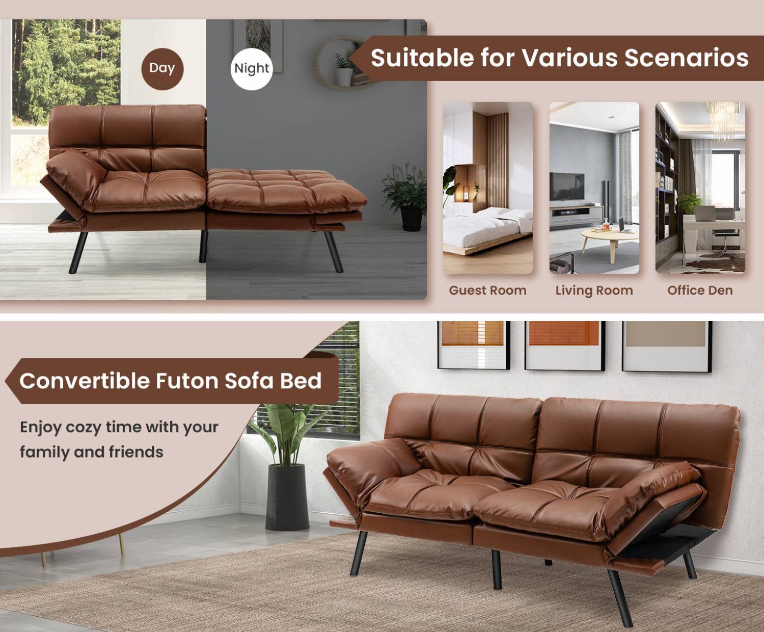 Futon Sofa Bed - Black: image 7
