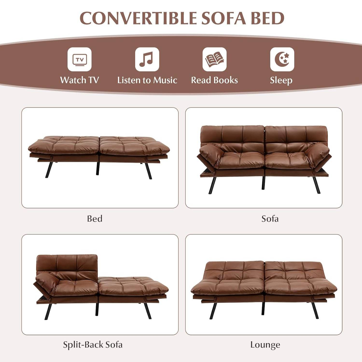 Futon Sofa Bed - Black: image 10