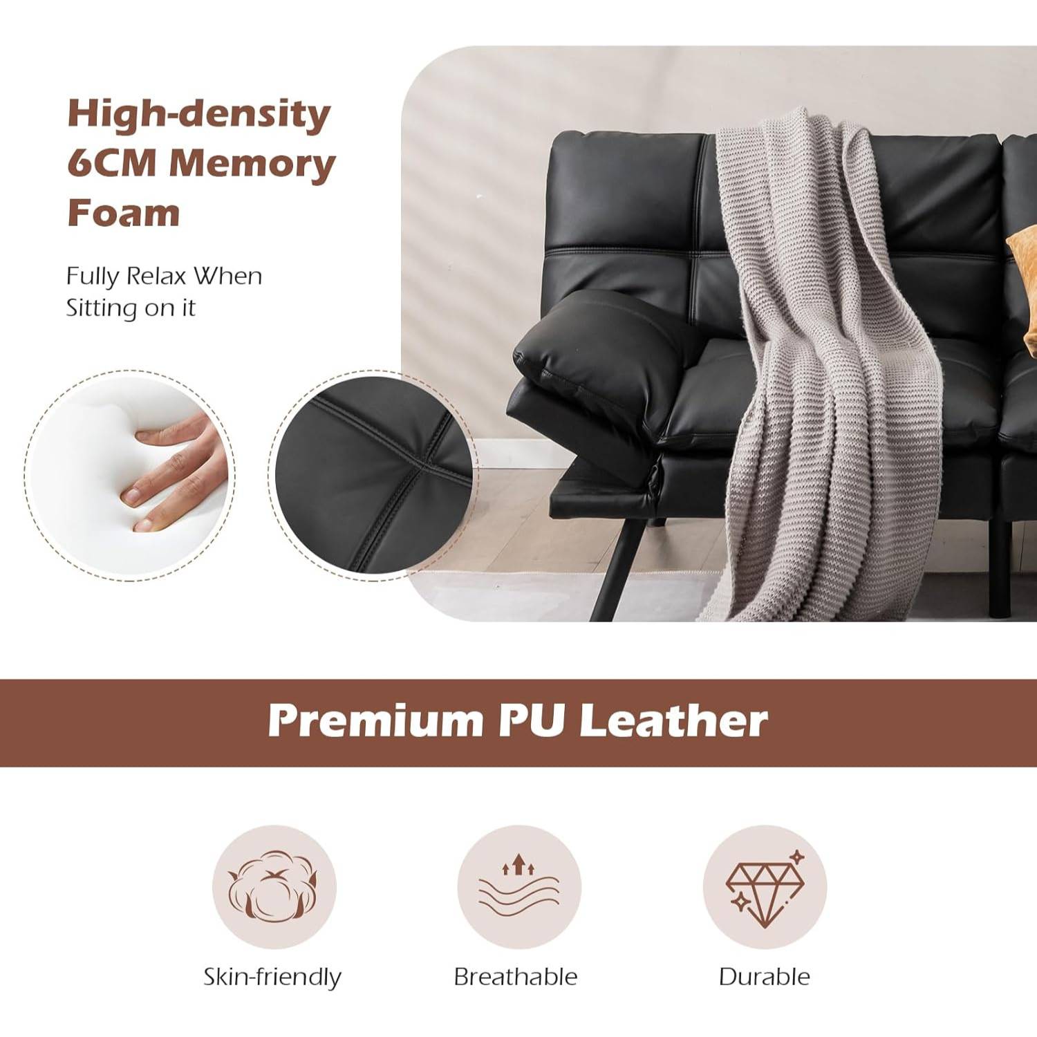 Futon Sofa Bed - Black: image 15