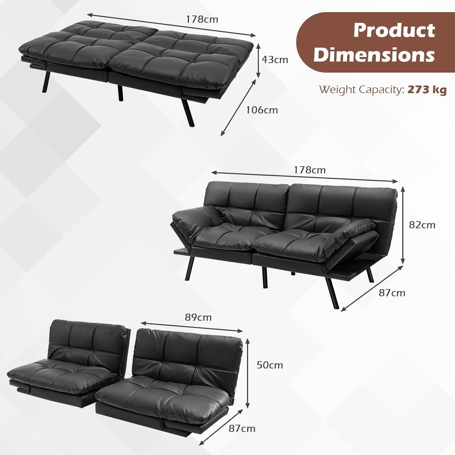 Futon Sofa Bed - Black: image 16