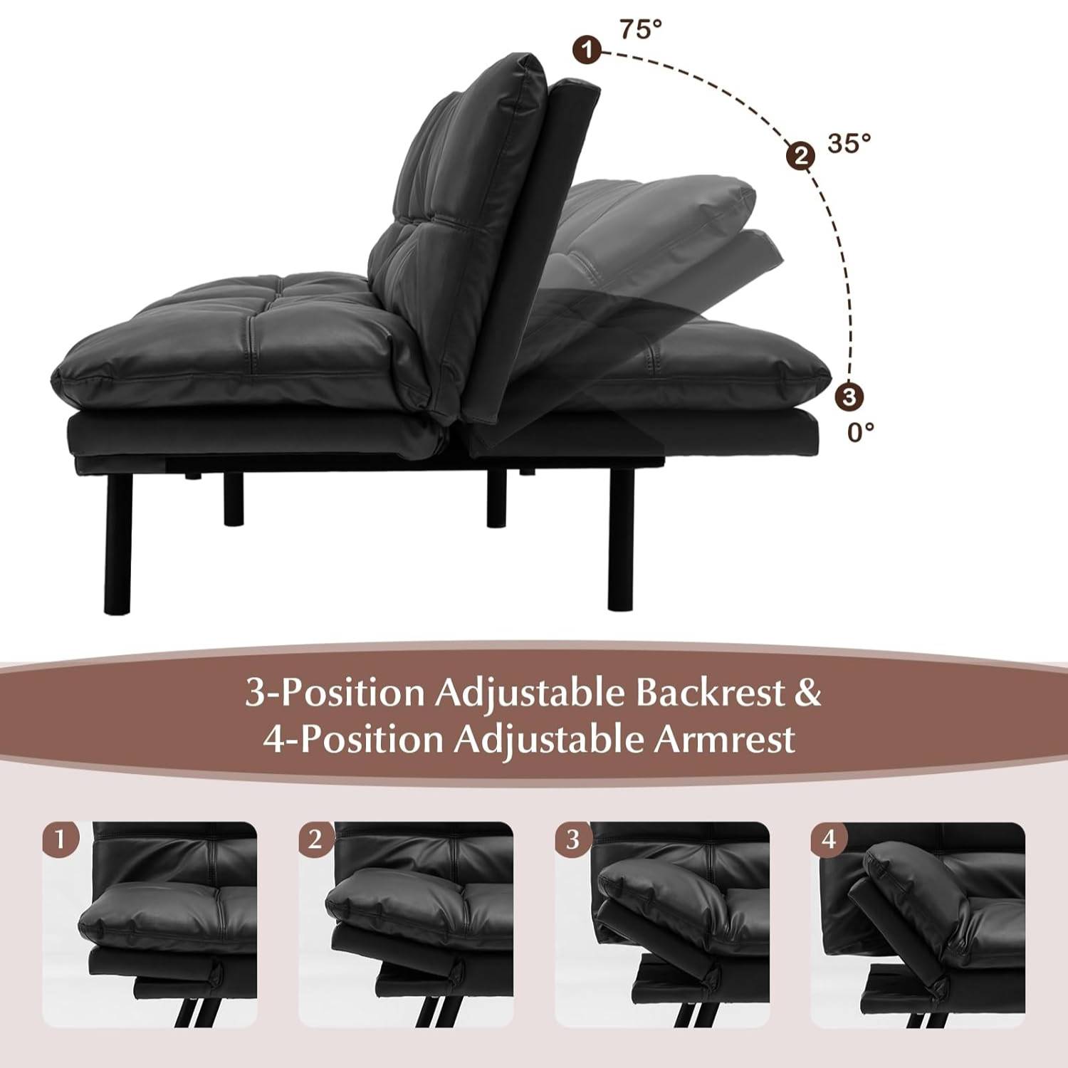 Futon Sofa Bed - Black: image 18