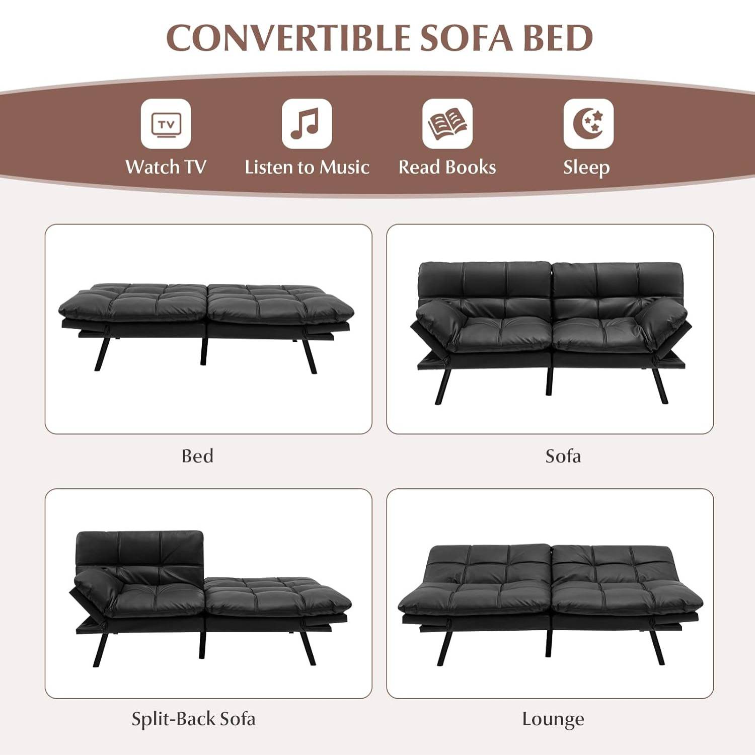Futon Sofa Bed - Black: image 19