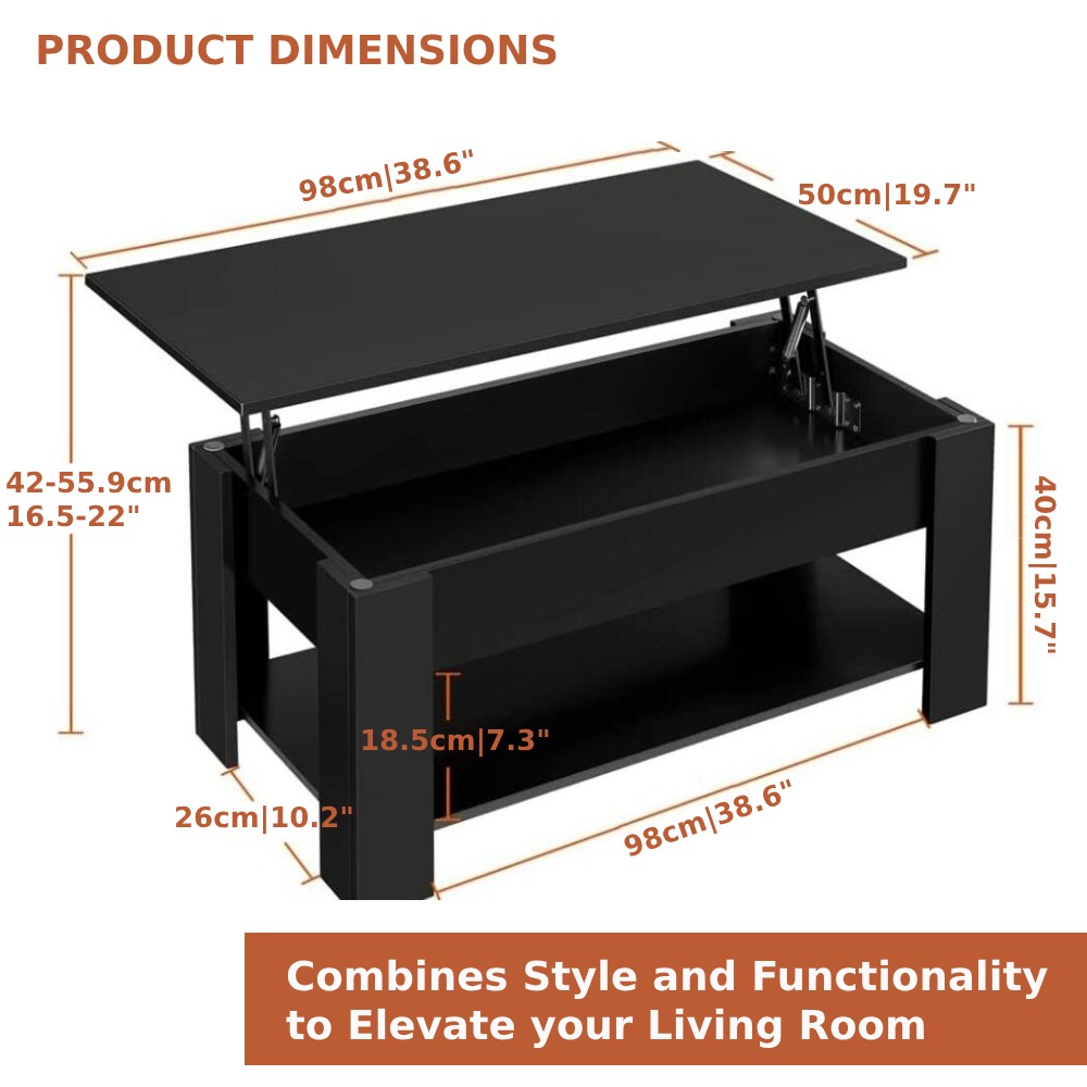 Lift Top Coffee Table - Black: image 10